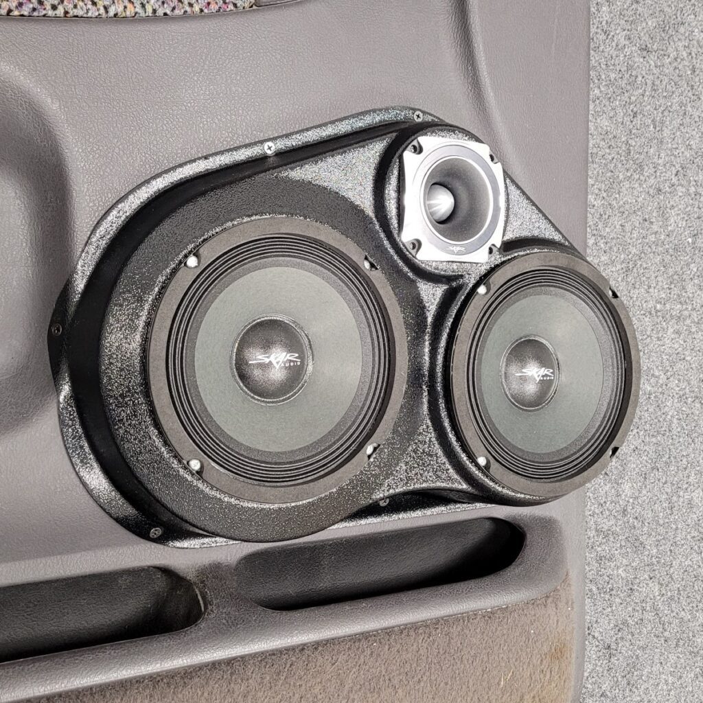 Front Door Custom Speaker Pods for the 1994-1998 Dodge Ram Ram to hold Dual 6.5 in and 3.5 in speakers for car audio installation upgrade