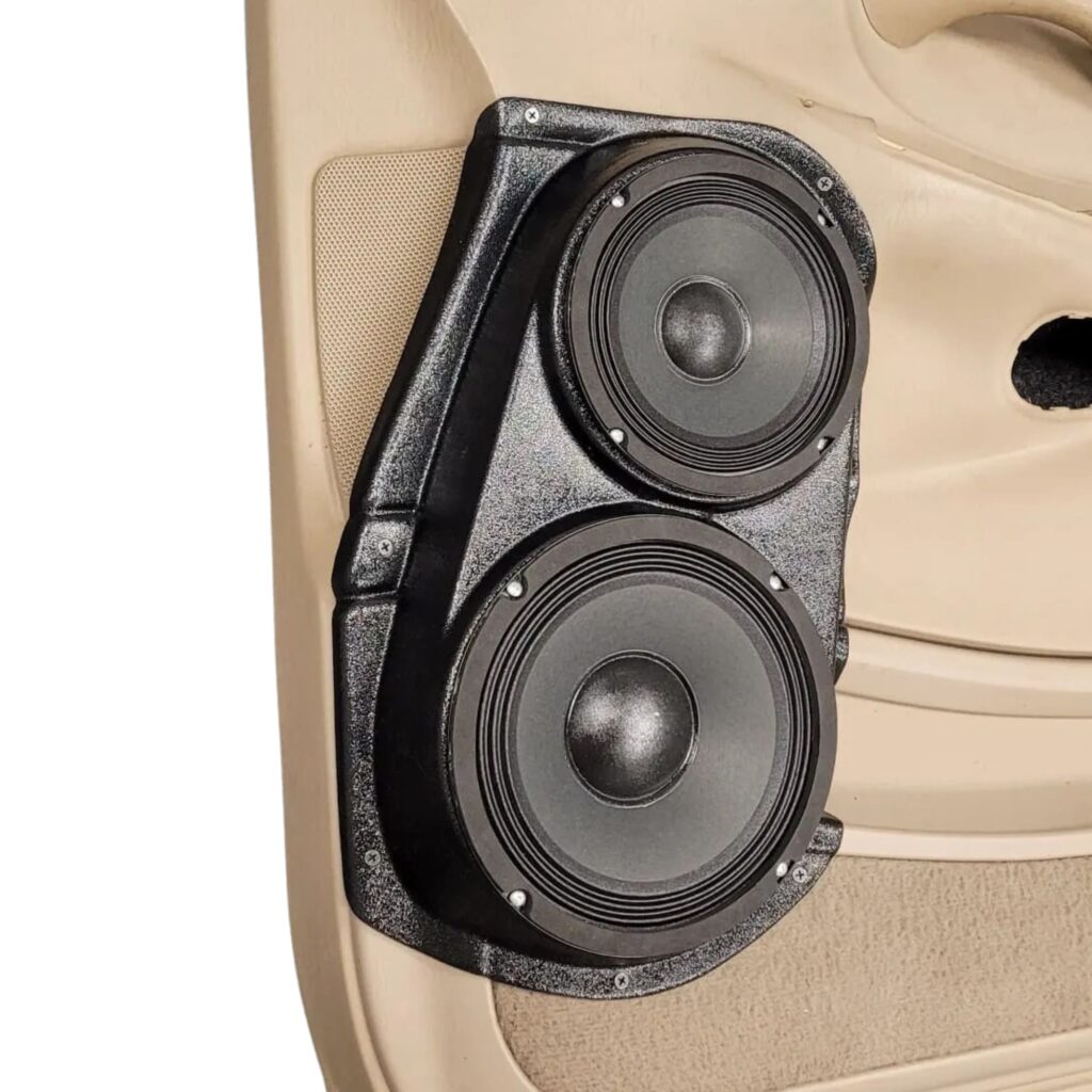Front Door Custom Speaker Pods for the 1998-2002 Ford Expedition to hold 8.0 in and 6.5 in speakers for car audio installation upgrade