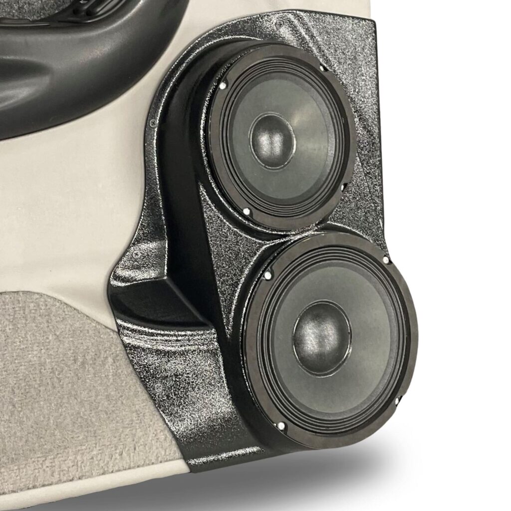 Front Door Custom Speaker Pods for the 1998-2012 Ford Ranger Mazda B-Series to hold 8.0 in and 6.5 in speakers for car audio installation upgrade
