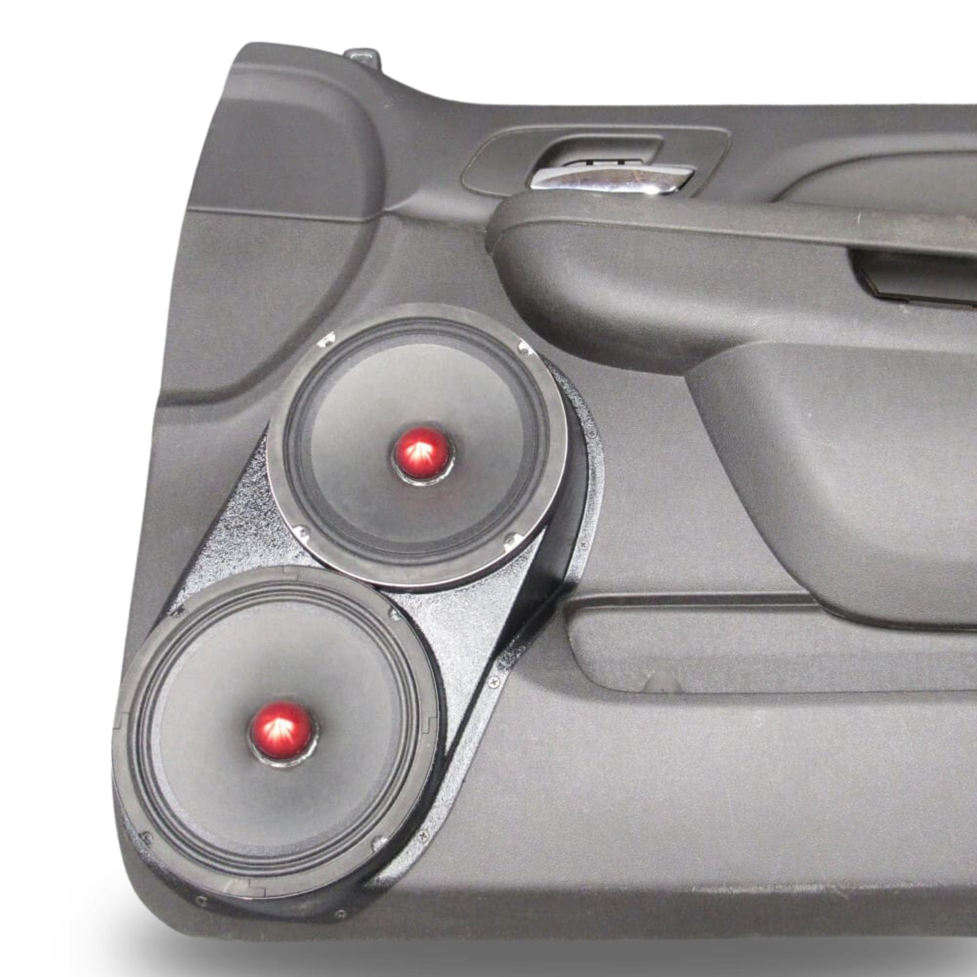 Front Door Dual 8.0 in Speaker Pods for 2007-2009 Cadillac Escalade Chevrolet Avalanche Tahoe Silverado Suburban GMC Yukon Sierra Front Door Custom Speaker Pods for the 2007-2009 Cadillac Escalade Chevrolet Avalanche Tahoe Silverado Suburban GMC Yukon Sierra to hold Dual 8.0 in speakers for car audio installation upgrade