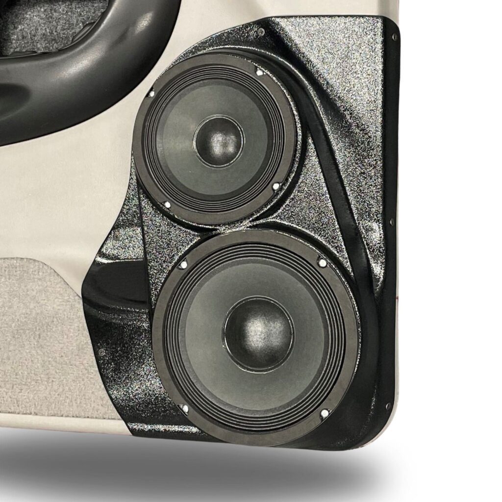 Front Door Custom Speaker Pods for the 1998-2012 Ford Ranger Mazda B-Series to hold 8.0 in and 6.5 in speakers for car audio installation upgrade