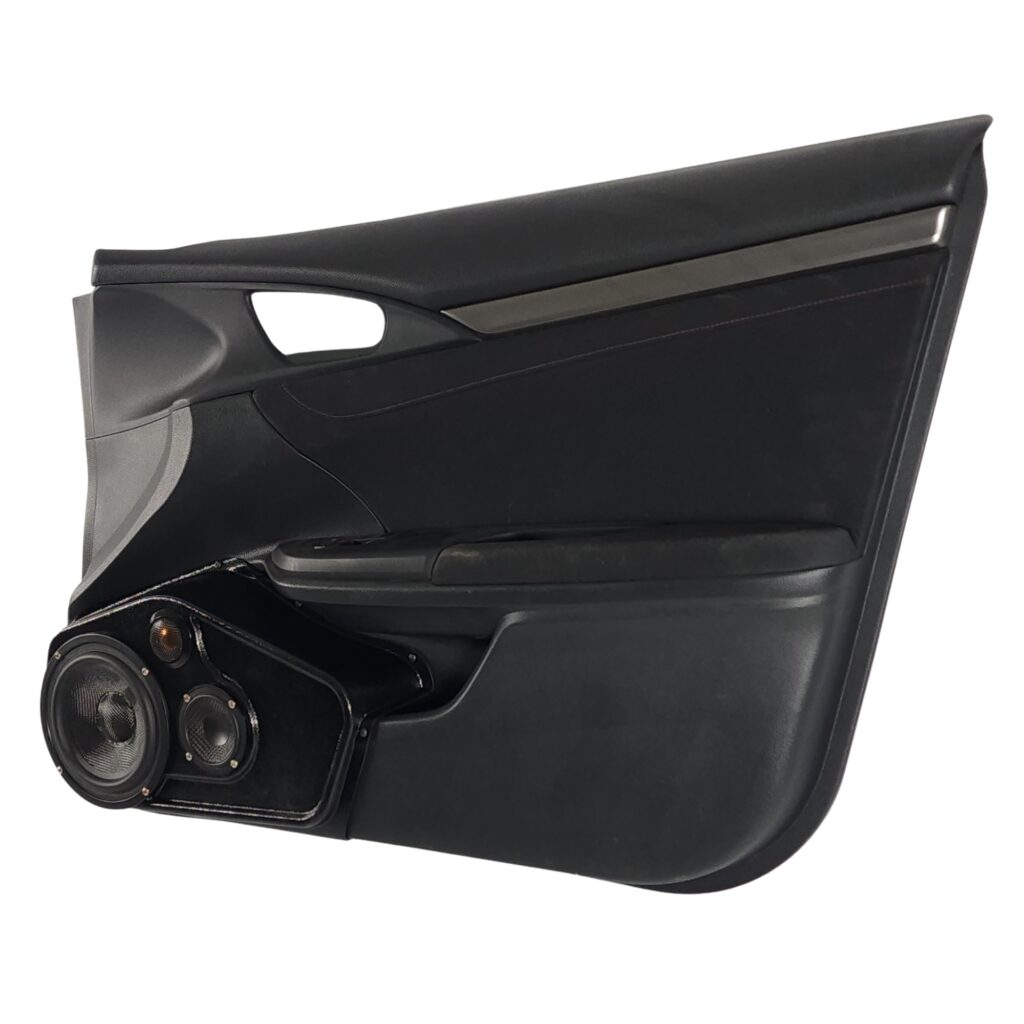 Front Door Custom Speaker Pods for the 2016-2020 Honda Civic to hold 6.5 in and 3.5 in and 2.0 in speakers for car audio installation upgrade