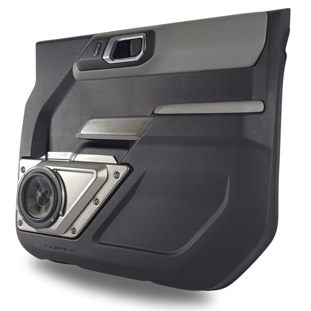 Front Door Custom Speaker Pods for the 2021-2023 Ford Bronco to hold 6.5 in speakers for car audio installation upgrade