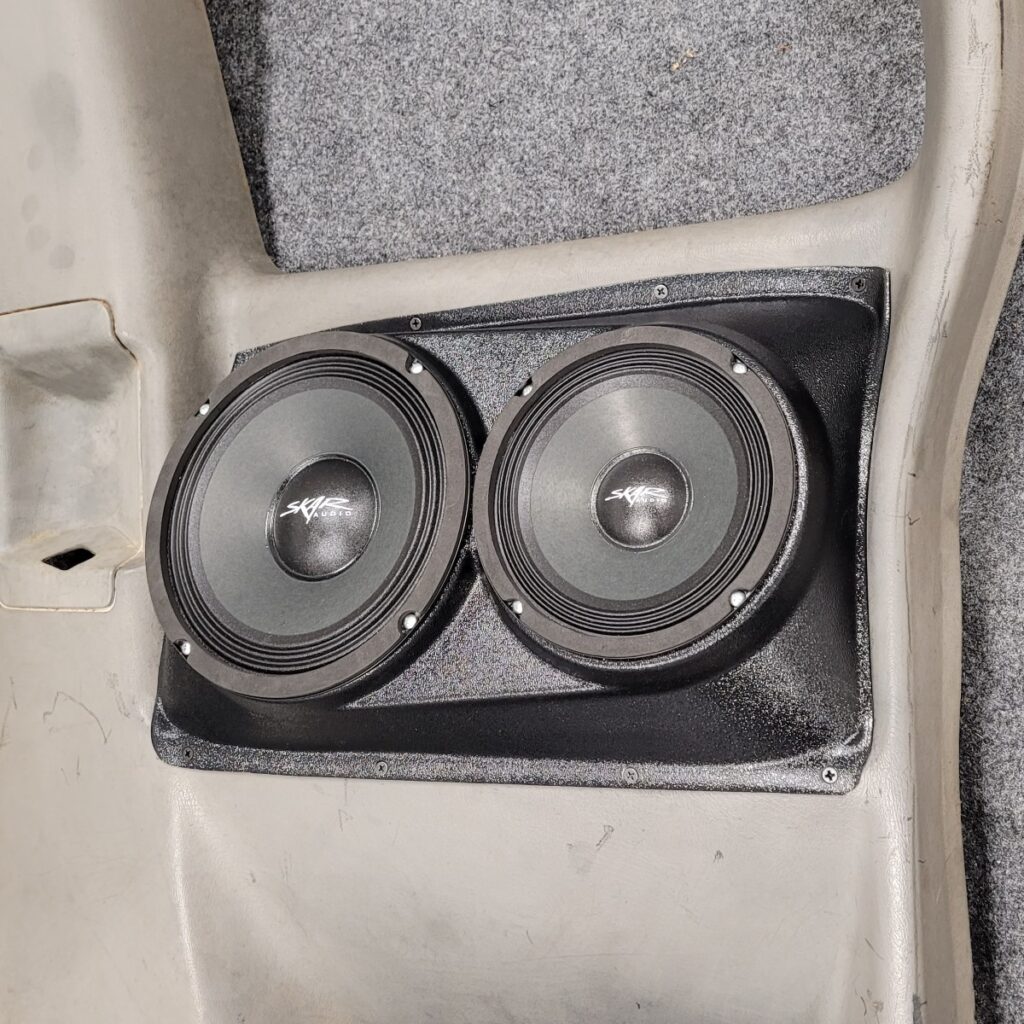 Rear Door Custom Speaker Pods for the 2000-2006 Chevrolet Silverado GMC Sierra to hold 8.0 in and 6.5 in speakers for car audio installation upgrade