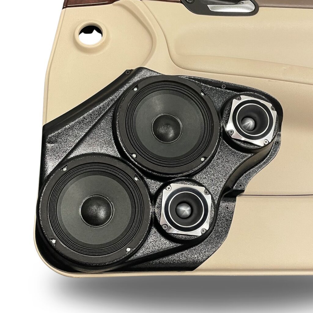 Front Door Custom Speaker Pods for the 2006-2015 Chevrolet Impala to hold Dual 6.5 in and Dual 3.5 in speakers for car audio installation upgrade