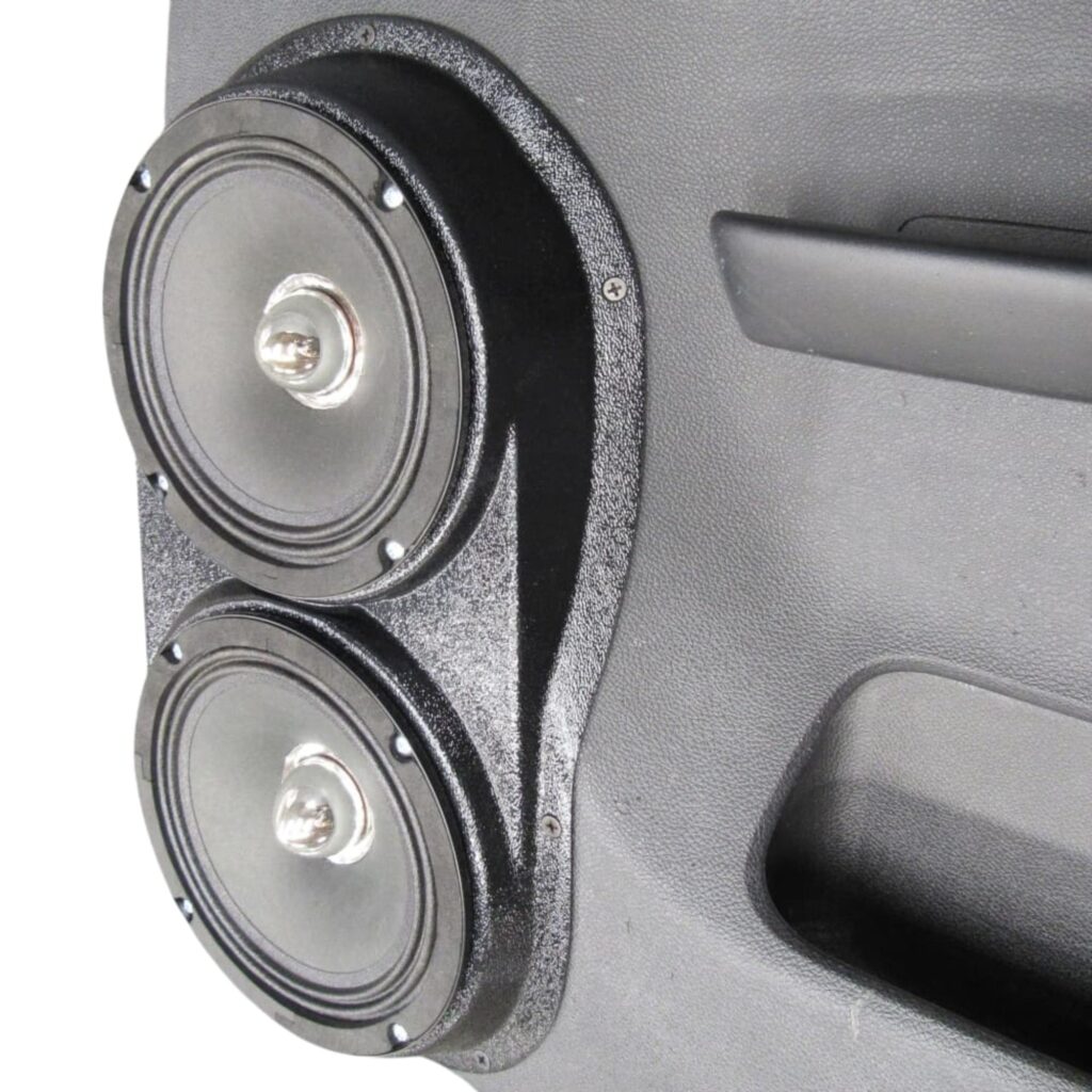 Rear Door Custom Speaker Pods for the 2007-2009 Chevrolet Silverado GMC Sierra to hold Dual 6.5 in speakers for car audio installation upgrade