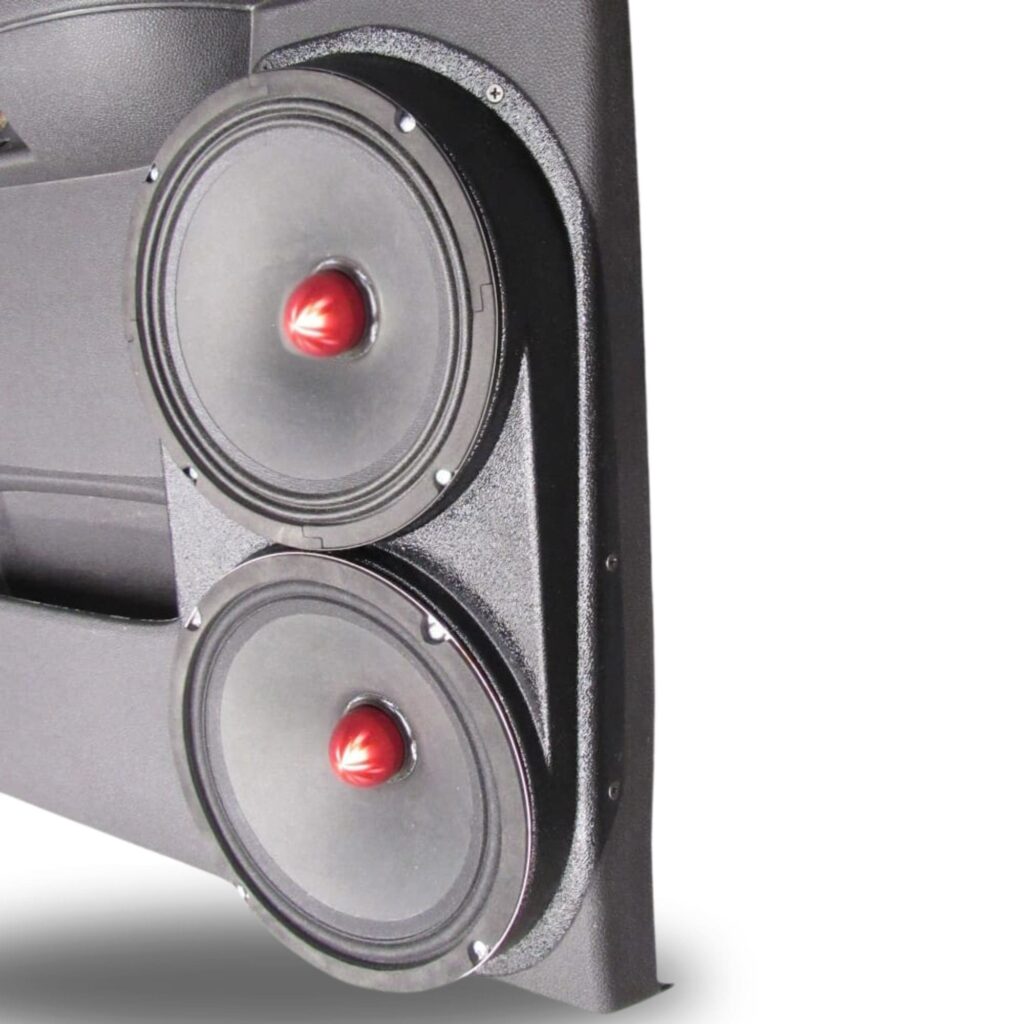 Rear Door Custom Speaker Pods for the 2007-2009 Chevrolet Silverado GMC Sierra to hold Dual 8.0 in speakers for car audio installation upgrade