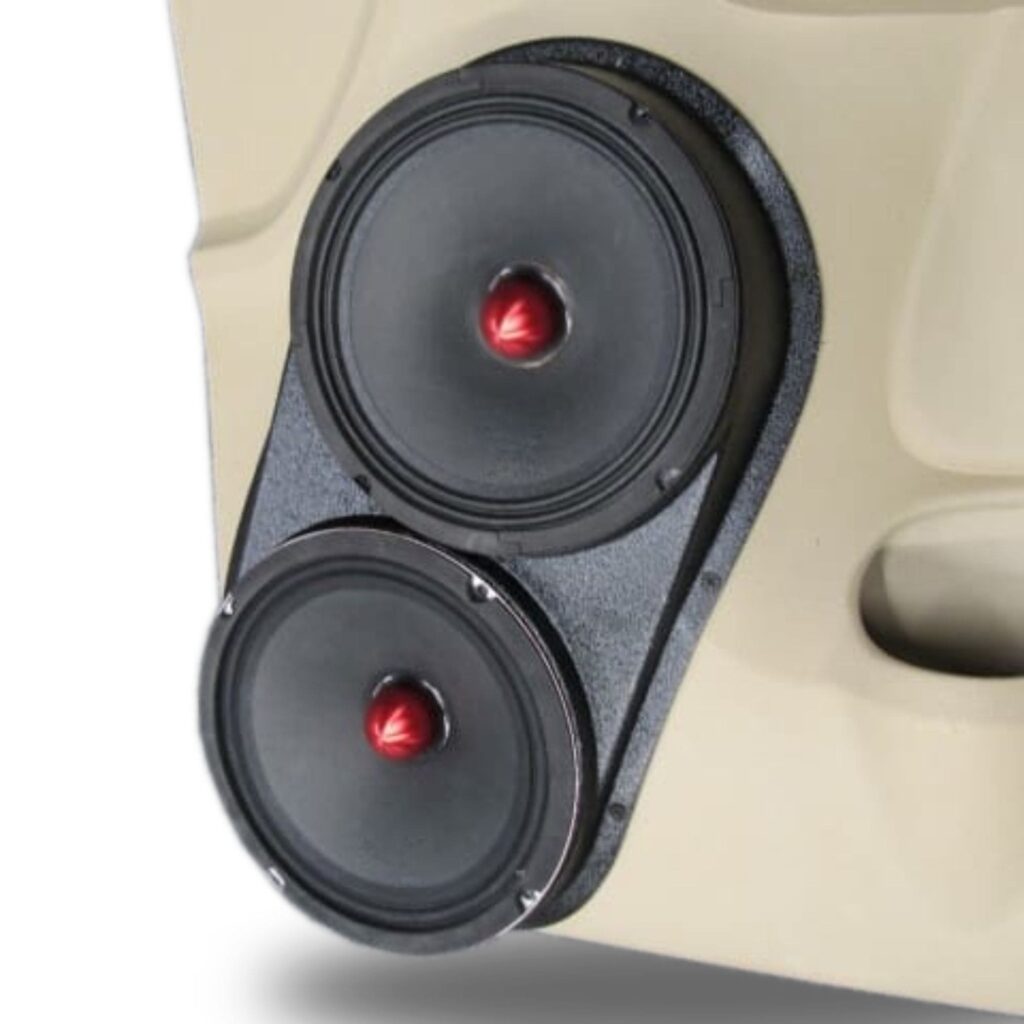 Front Door Custom Speaker Pods for the 2007-2009 Cadillac Escalade Chevrolet Avalanche Tahoe Silverado Suburban GMC Yukon Sierra to hold Dual 8.0 in speakers for car audio installation upgrade
