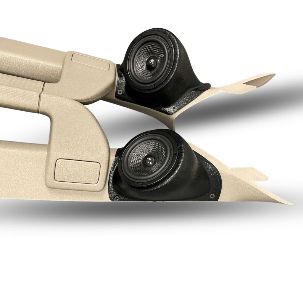 A-Pillar Custom Speaker Pods for the 2008-2009 Ford F-250F-350 to hold 3.5 in speakers for car audio installation upgrade
