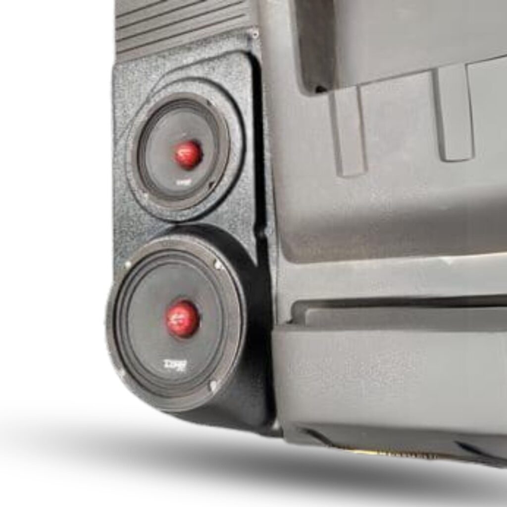 Front Door Custom Speaker Pods for the 2008-2009 Ford F-250F-350 to hold 6.5 in and 5.25 in speakers for car audio installation upgrade