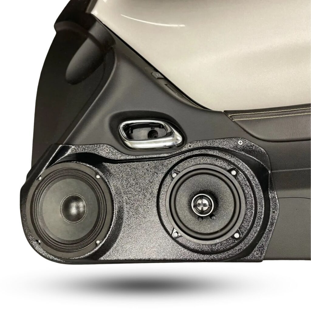 Front Door Custom Speaker Pods for the 2010-2015 Chevrolet Camaro to hold 6.5 in and 5.25 in speakers for car audio installation upgrade