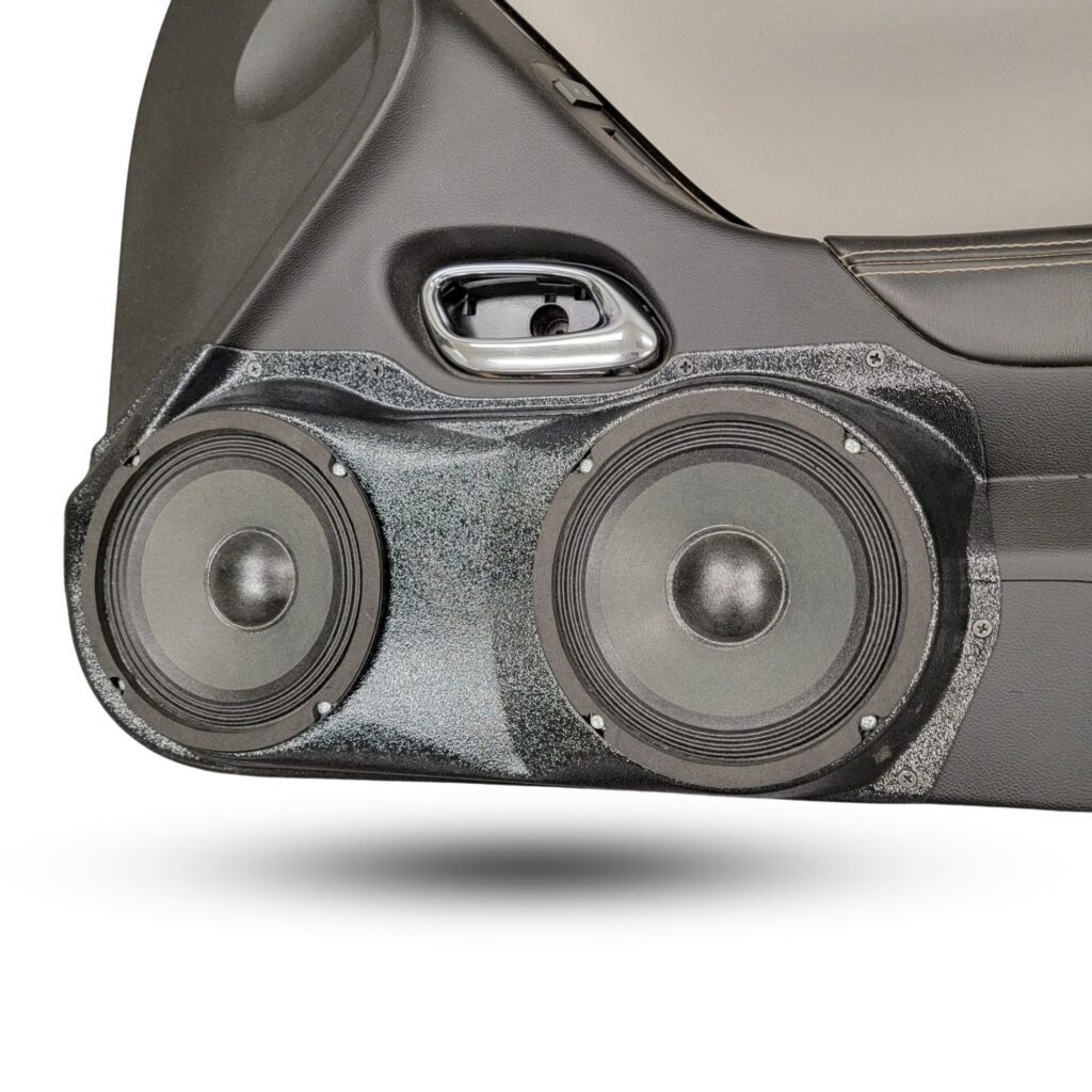 Front Door Custom Speaker Pods for the 2010-2015 Chevrolet Camaro to hold Dual 6.5 in speakers for car audio installation upgrade