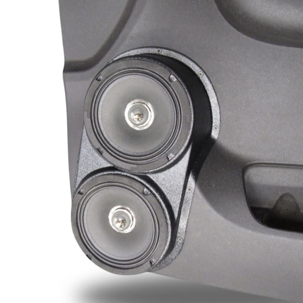 Front Door Custom Speaker Pods for the 2007-2009 Cadillac Escalade Chevrolet Avalanche Tahoe Silverado Suburban GMC Yukon Sierra to hold Dual 6.5 in speakers for car audio installation upgrade