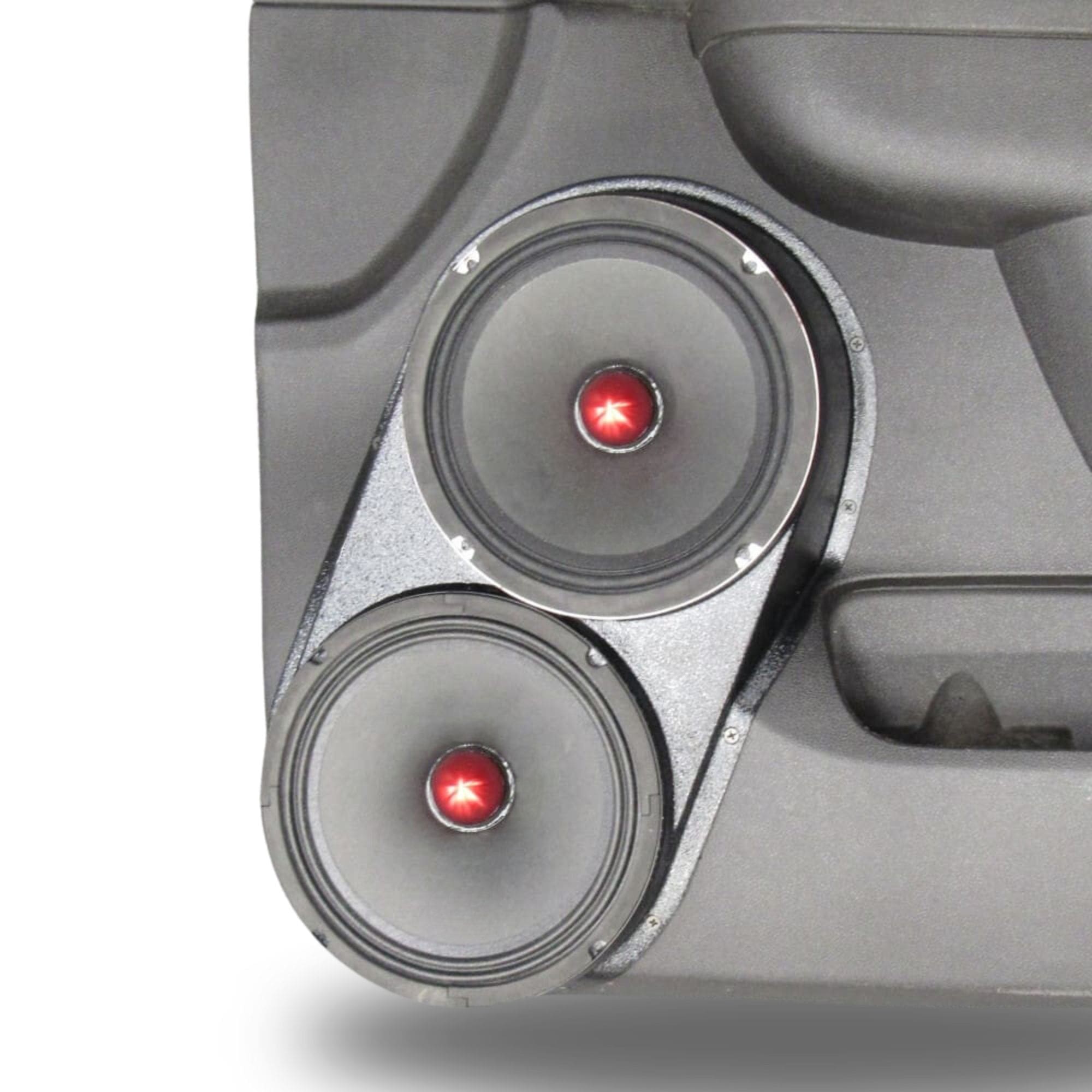 Front Door Dual 8.0 in Speaker Pods for 2007-2009 Cadillac Escalade Chevrolet Avalanche Tahoe Silverado Suburban GMC Yukon Sierra Front Door Custom Speaker Pods for the 2007-2009 Cadillac Escalade Chevrolet Avalanche Tahoe Silverado Suburban GMC Yukon Sierra to hold Dual 8.0 in speakers for car audio installation upgrade