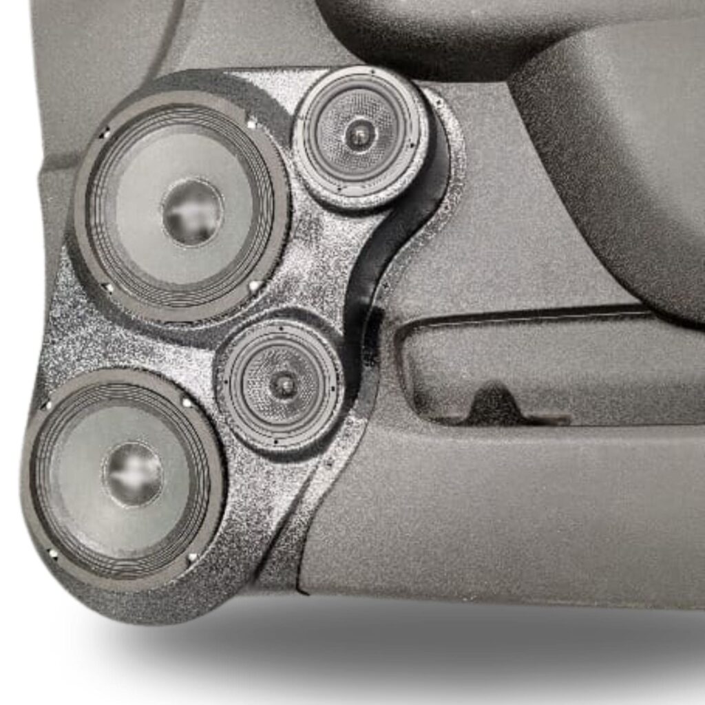 Front Door Custom Speaker Pods for the 2007-2009 Cadillac Escalade Chevrolet Avalanche Tahoe Silverado Suburban GMC Yukon Sierra to hold Dual 6.5 in and Dual 3.5 in speakers for car audio installation upgrade