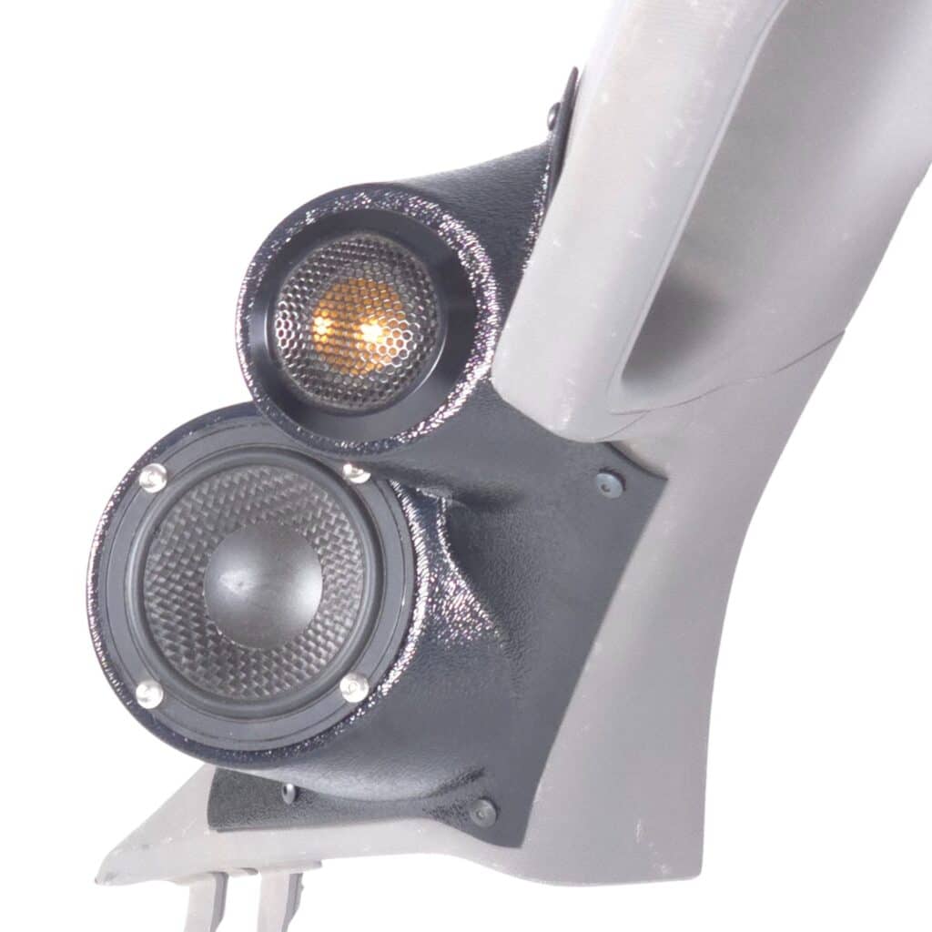 A-Pillar Custom Speaker Pods for the 2015-2020 Ford F-150 F-250F-350 to hold 3.5 in and 2.0 in speakers for car audio installation upgrade