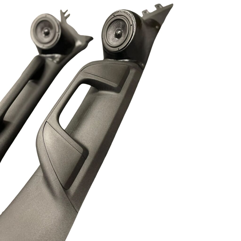 A-Pillar Custom Speaker Pods for the 2019-2025 Dodge Ram to hold 3.5 in speakers for car audio installation upgrade