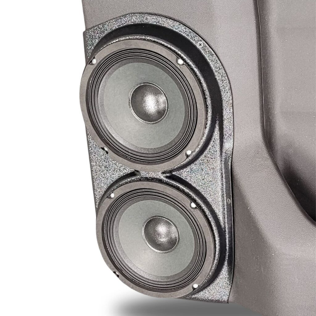 Rear Door Custom Speaker Pods for the 2019-2023 Chevrolet Silverado GMC Sierra to hold Dual 6.5 in speakers for car audio installation upgrade