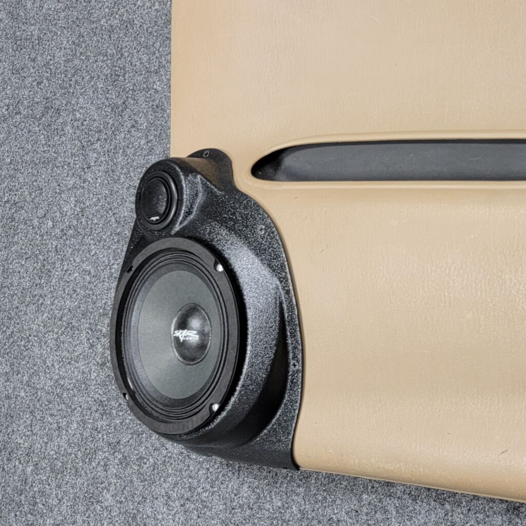 Front Door Custom Speaker Pods for the 1998-2000 Dodge Dakota Durango to hold 6.5 in and 2.0 in speakers for car audio installation upgrade