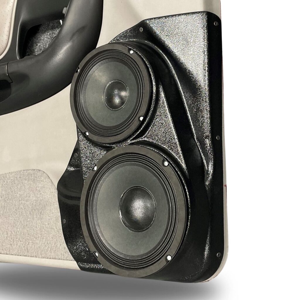 Front Door Custom Speaker Pods for the 1998-2012 Ford Ranger Mazda B-Series to hold 8.0 in and 6.5 in speakers for car audio installation upgrade
