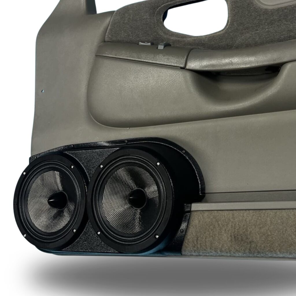 Front Door Custom Speaker Pods for the 1998-2004 Chevrolet Blazer S-10 GMC Jimmy Sonoma to hold Dual 8.0 in speakers for car audio installation upgrade