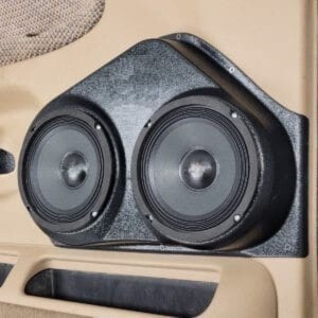 Front Door Custom Speaker Pods for the 1999-2001 Dodge Ram to hold Dual 6.5 in speakers for car audio installation upgrade