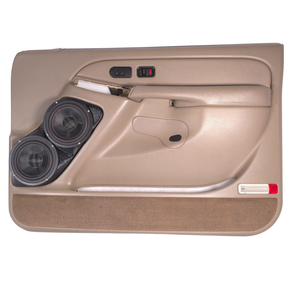 Front Door Custom Speaker Pods for the 2000-2006 Cadillac Escalade Chevrolet Avalanche Silverado Tahoe Suburban GMC Sierra Yukon to hold Dual 6.5 in speakers for car audio installation upgrade
