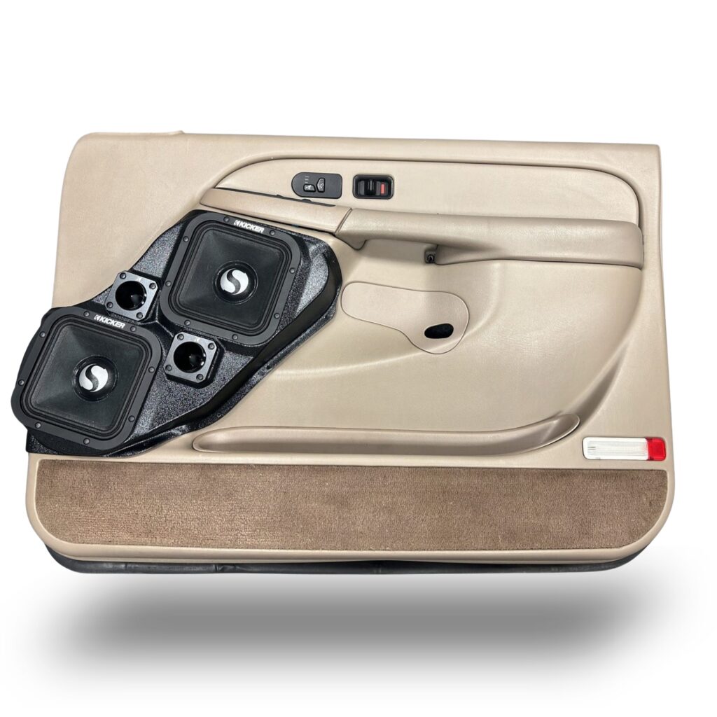 Front Door Custom Speaker Pods for the 2000-2006 Cadillac Escalade Chevrolet Avalanche Silverado Tahoe Suburban GMC Sierra Yukon to hold Dual 7.0 in and Dual 2.0 in speakers for car audio installation upgrade