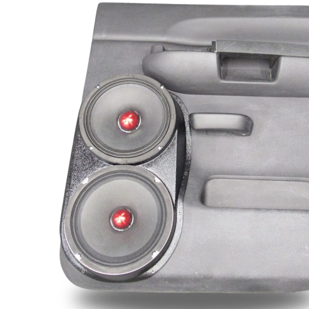Rear Door Custom Speaker Pods for the 2007-2009 Chevrolet Silverado GMC Sierra to hold Dual 8.0 in  speakers for car audio installation upgrade