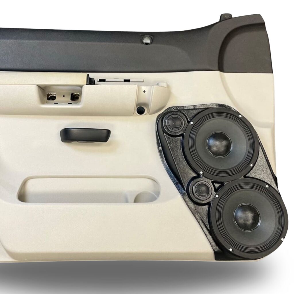 Front Door Custom Speaker Pods for the 2007-2009 Chevrolet Silverado GMC Sierra to hold Dual 8.0 in and Dual 2.0 in speakers for car audio installation upgrade