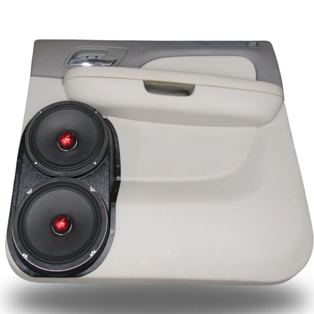 Rear Door Custom Speaker Pods for the 2007-2009 Cadillac Escalade Chevrolet Avalanche Tahoe Silverado Suburban GMC Yukon Sierra to hold Dual 8.0 in  speakers for car audio installation upgrade