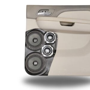 Rear Door Custom Speaker Pods for the 2007-2009 Cadillac Escalade Chevrolet Avalanche Tahoe Silverado Suburban GMC Yukon Sierra to hold Dual 6.5 in and Dual 4.0 in speakers for car audio installation upgrade