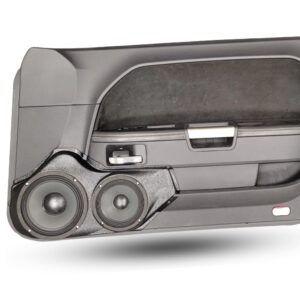 Front Door Custom Speaker Pods for the 2008-2014 Dodge Challenger to hold 8.0 in and 6.5 in speakers for car audio installation upgrade
