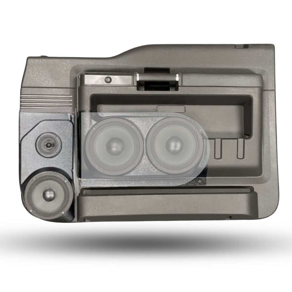 Front Door Custom Speaker Pods for the 2008-2009 Ford F-250F-350 to hold 6.5 in and 3.5 in speakers for car audio installation upgrade