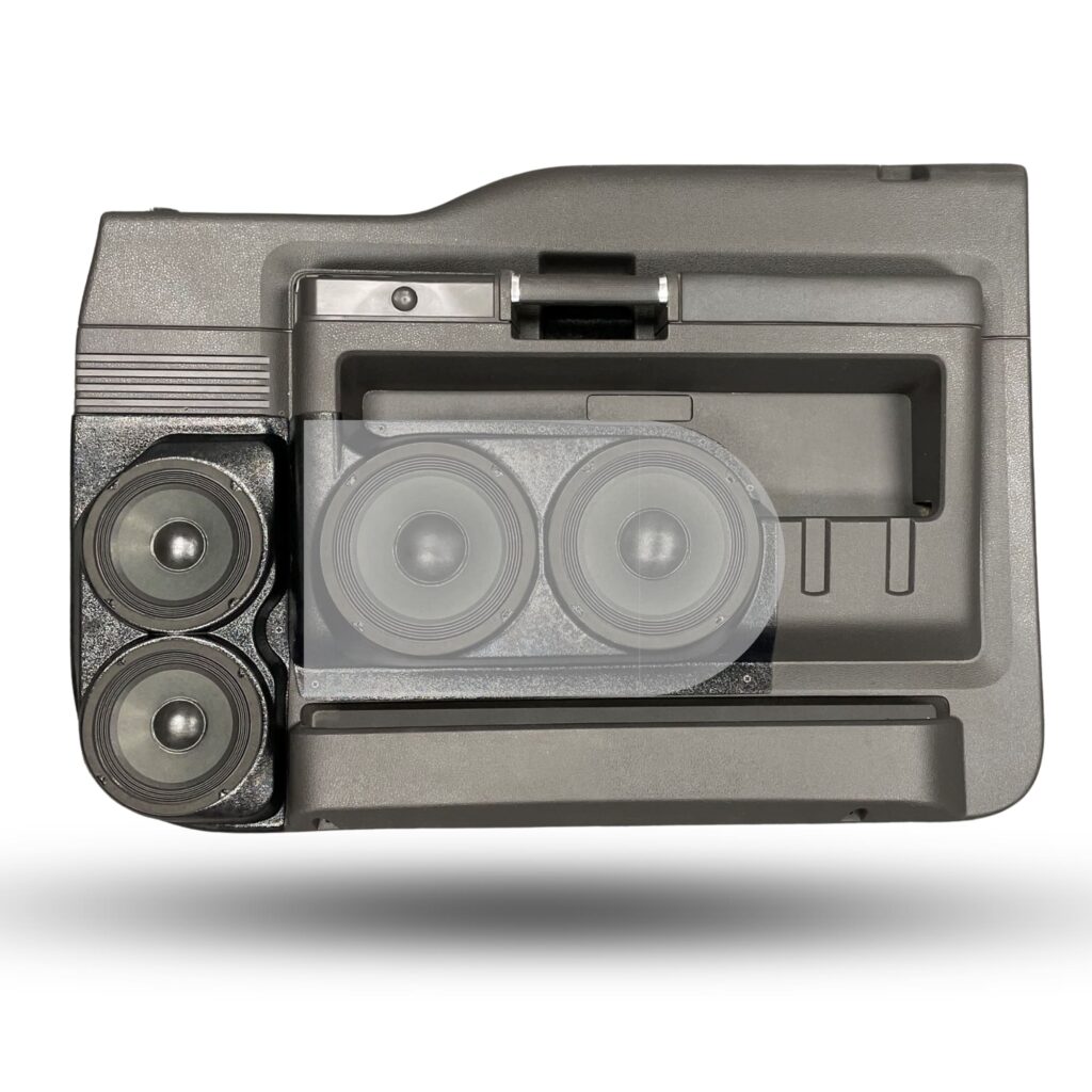 Front Door Custom Speaker Pods for the 2008-2009 Ford F-250F-350 to hold Dual 6.5 in speakers for car audio installation upgrade