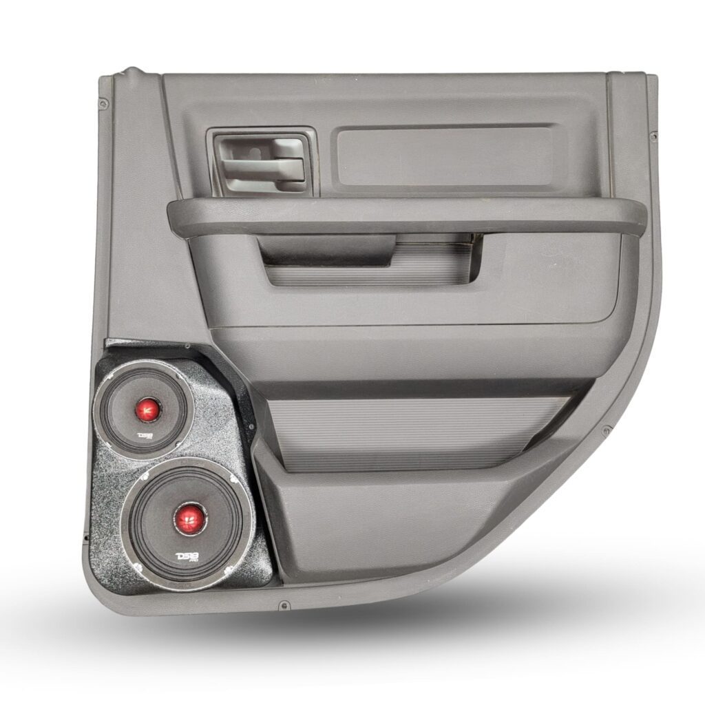 Rear Door Custom Speaker Pods for the 2009-2018 Dodge Ram to hold 6.5 in and 5.25 in speakers for car audio installation upgrade