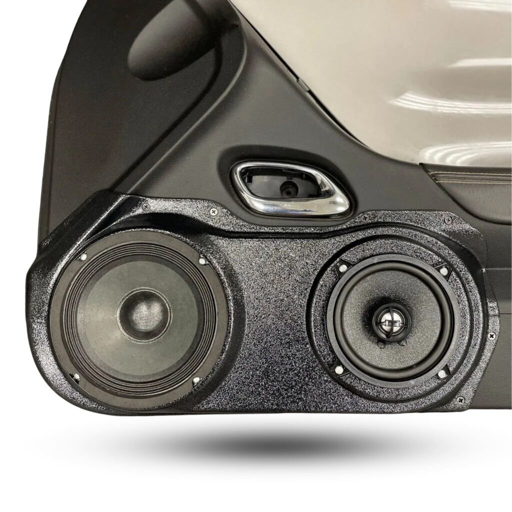 Front Door Custom Speaker Pods for the 2010-2015 Chevrolet Camaro to hold 6.5 in and 5.25 in speakers for car audio installation upgrade
