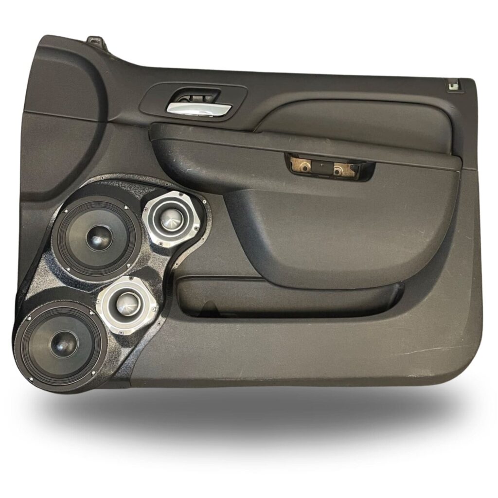 Front Door Custom Speaker Pods for the 2007-2009 Cadillac Escalade Chevrolet Avalanche Tahoe Silverado Suburban GMC Yukon Sierra to hold Dual 6.5 in and Dual 4.0 in speakers for car audio installation upgrade