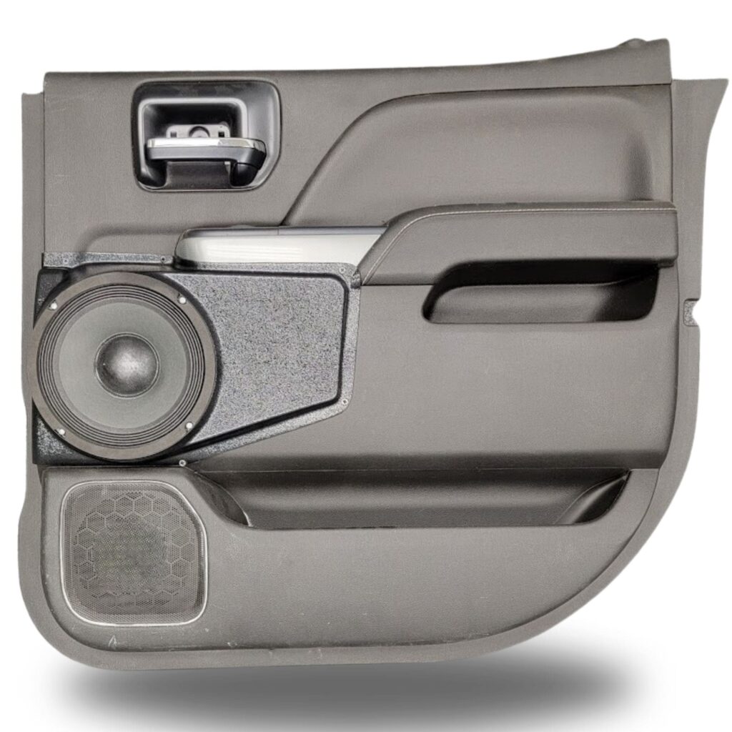 Rear Door Custom Speaker Pods for the 2014-2018 Chevrolet Silverado GMC Sierra to hold 8.0 in speakers for car audio installation upgrade