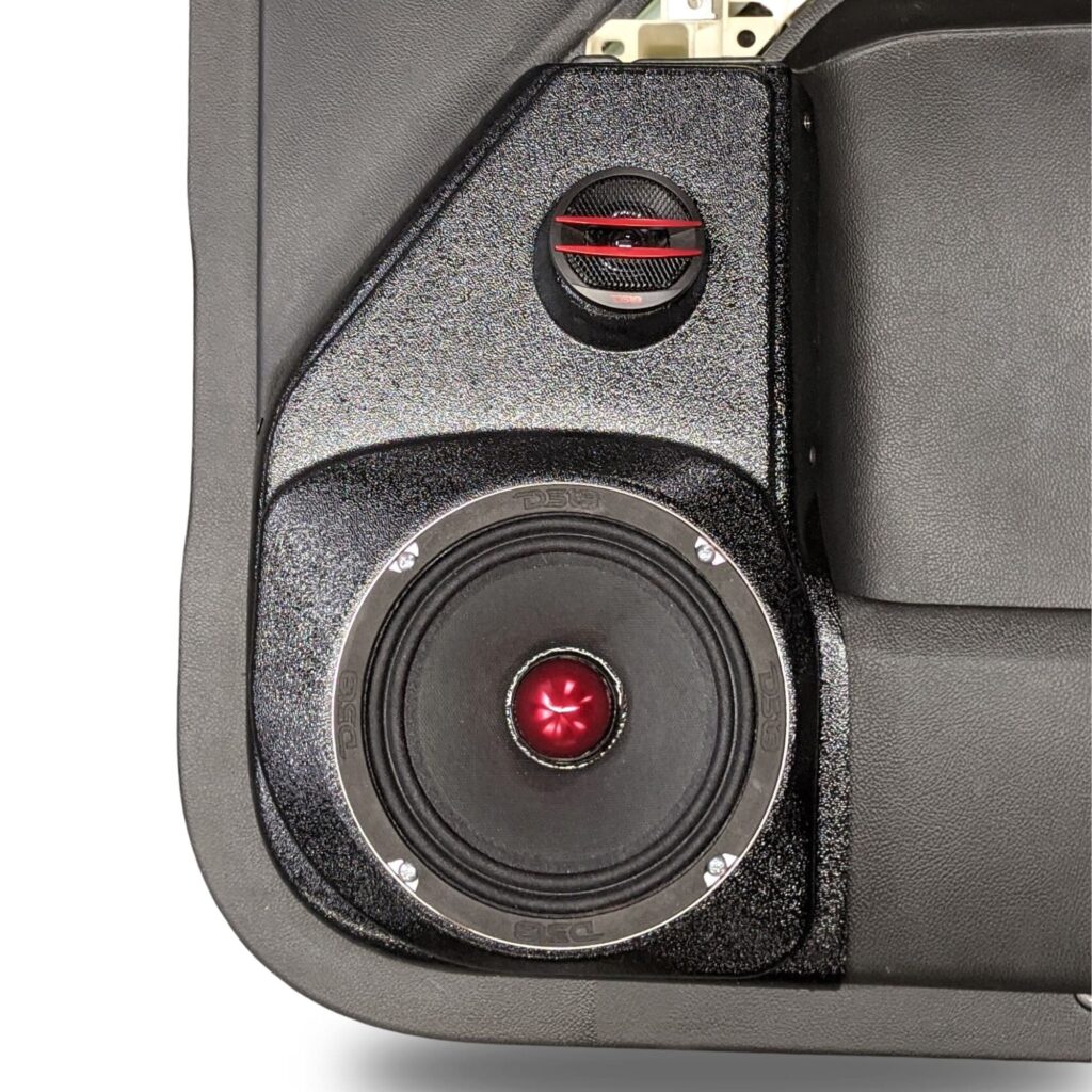 Front Door Custom Speaker Pods for the 2014-2018 Chevrolet Silverado GMC Sierra to hold 6.5 in and 2.0 in speakers for car audio installation upgrade