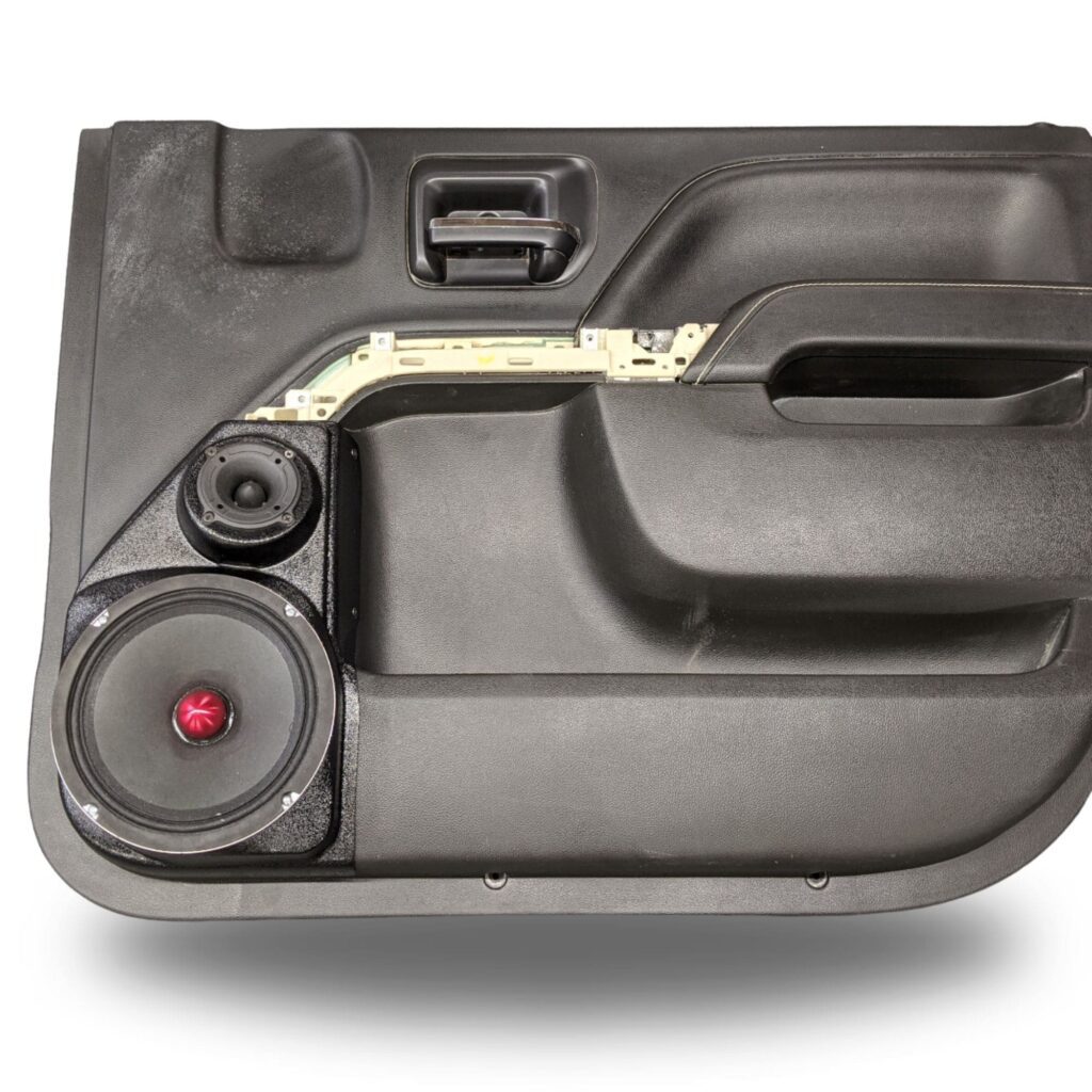 Front Door Custom Speaker Pods for the 2014-2018 Chevrolet Silverado GMC Sierra to hold 8.0 in and 2.0 in speakers for car audio installation upgrade