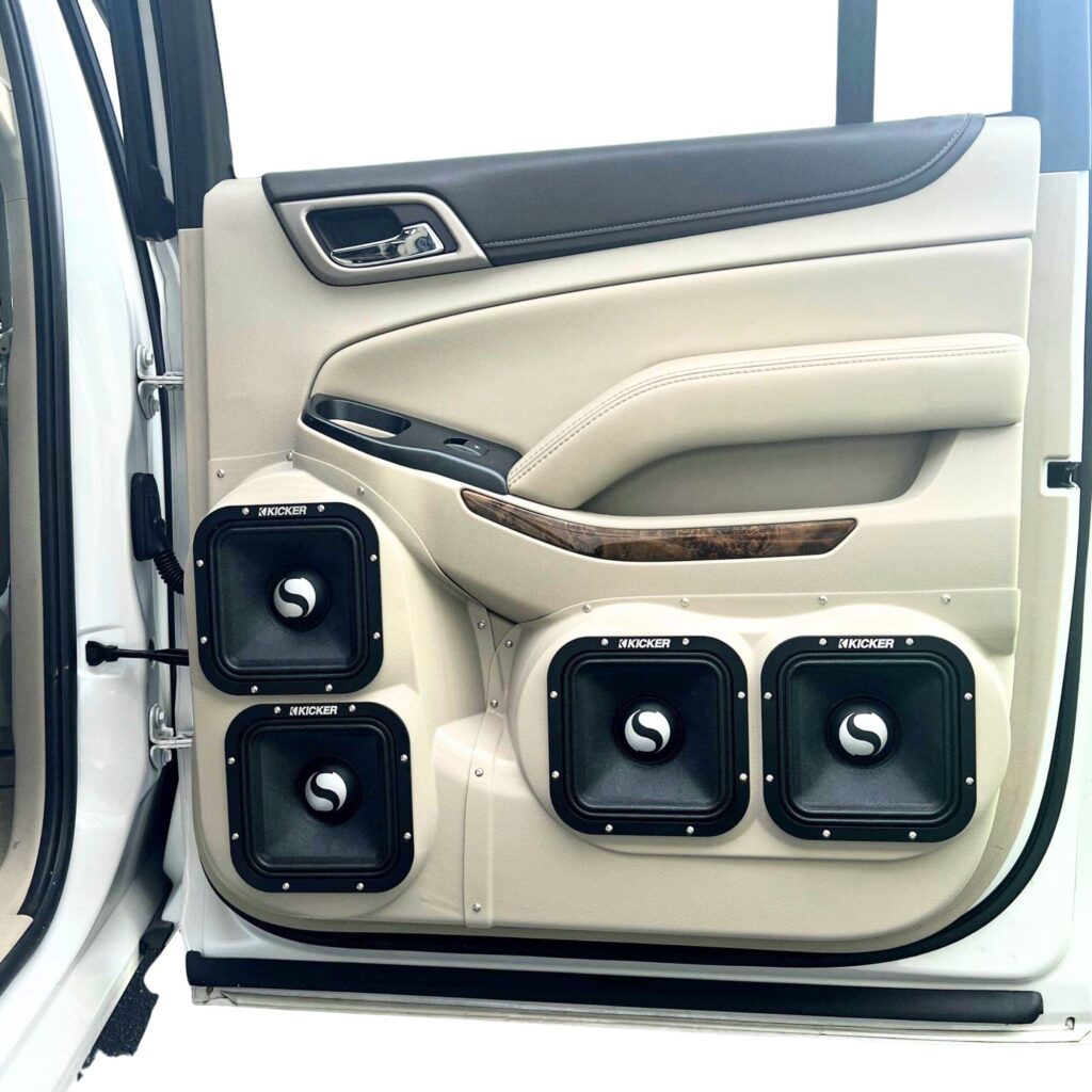 Rear Door Custom Speaker Pods for the 2015-2020 Cadillac EscaladeESV Chevrolet Suburban GMC YukonXL to hold Dual 7.0 in speakers for car audio installation upgrade
