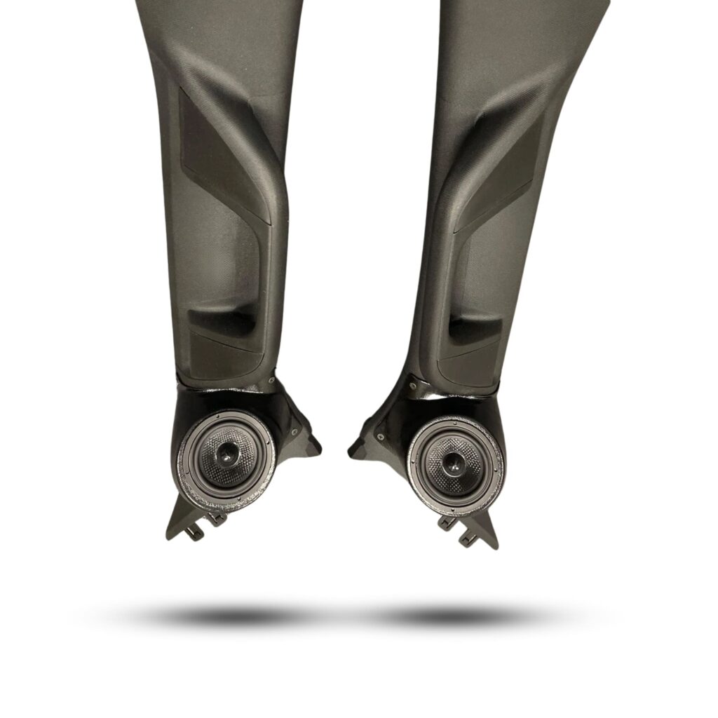 A-Pillar Custom Speaker Pods for the 2019-2025 Dodge Ram to hold 3.5 in speakers for car audio installation upgrade