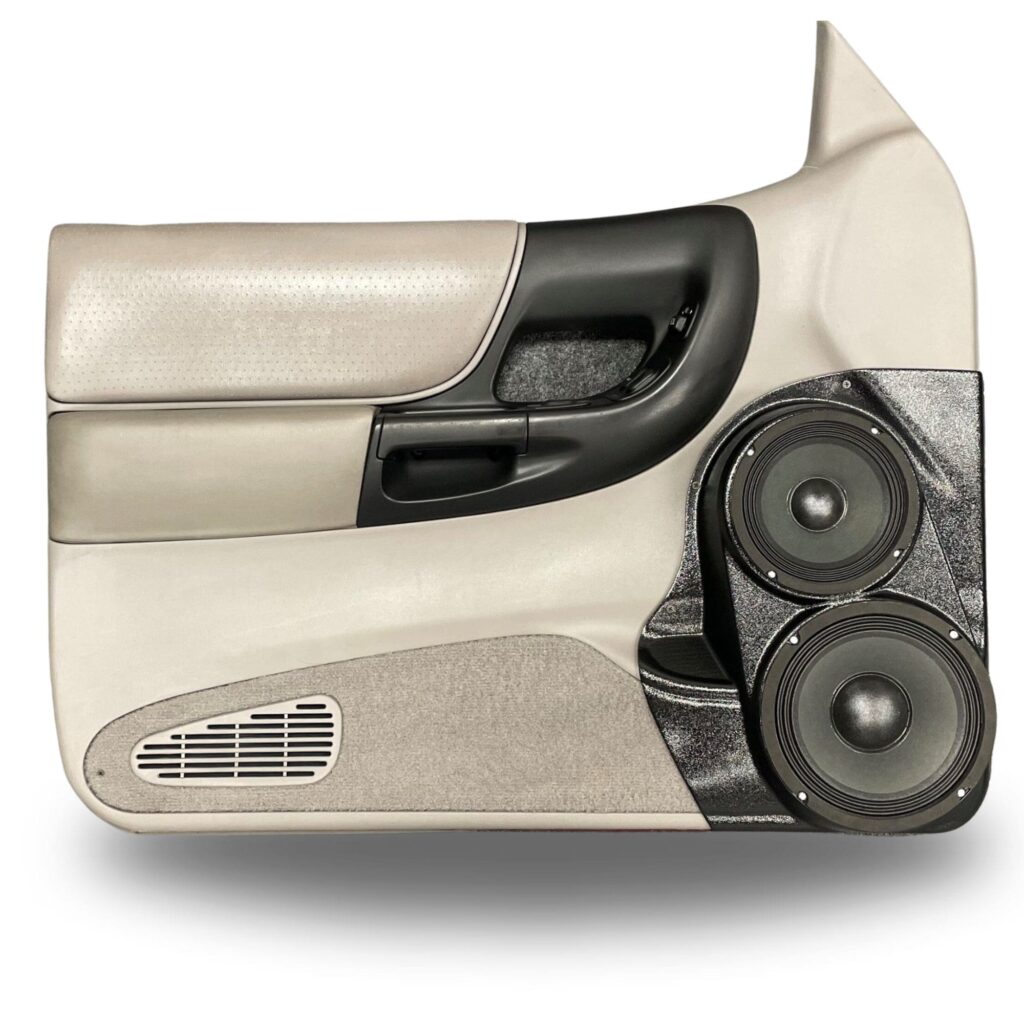 Front Door Custom Speaker Pods for the 1998-2012 Ford Ranger Mazda B-Series to hold 8.0 in and 6.5 in speakers for car audio installation upgrade