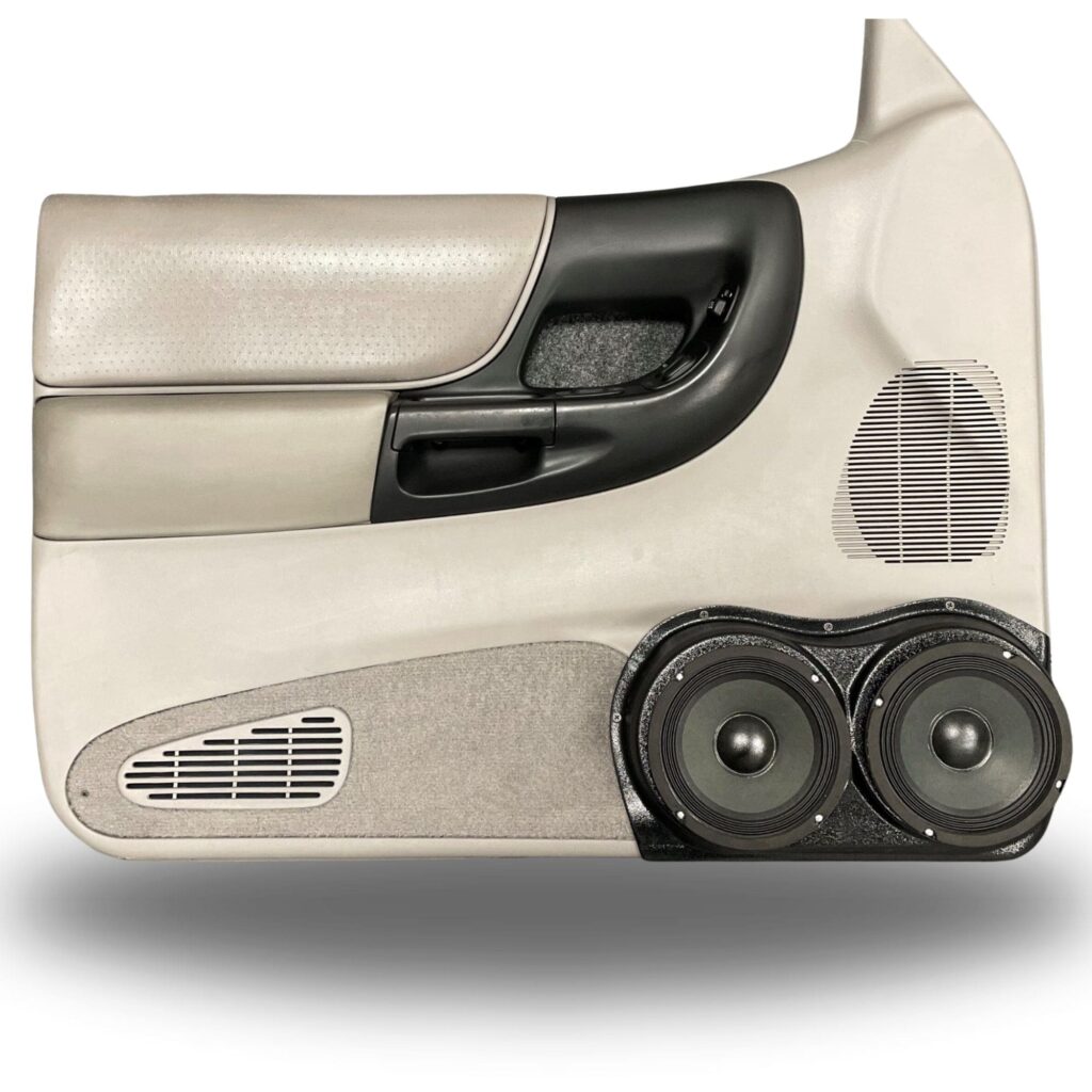 Front Door Custom Speaker Pods for the 1998-2012 Ford Ranger Mazda B-Series to hold Dual 6.5 in speakers for car audio installation upgrade