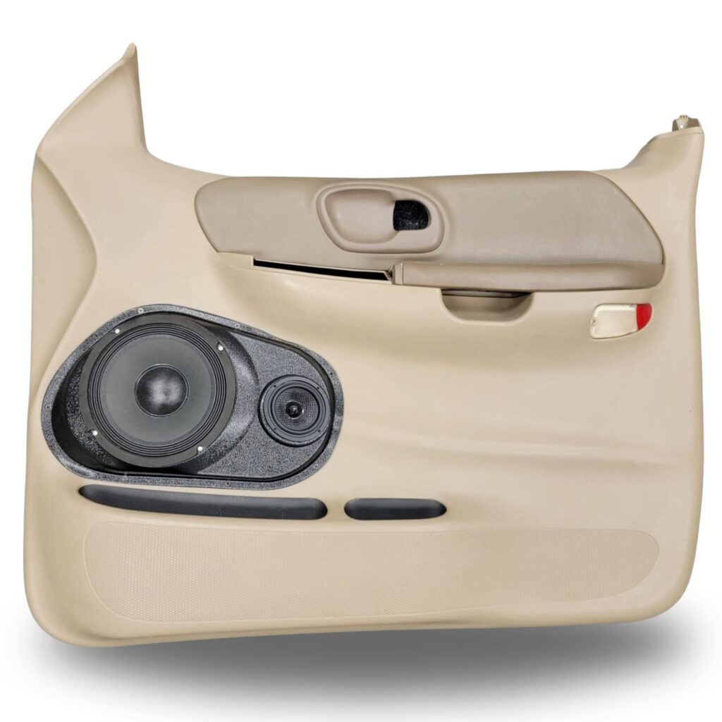 Front Door Custom Speaker Pods for the 1999-2003 Ford F-150 to hold 8.0 in and 3.5 in speakers for car audio installation upgrade