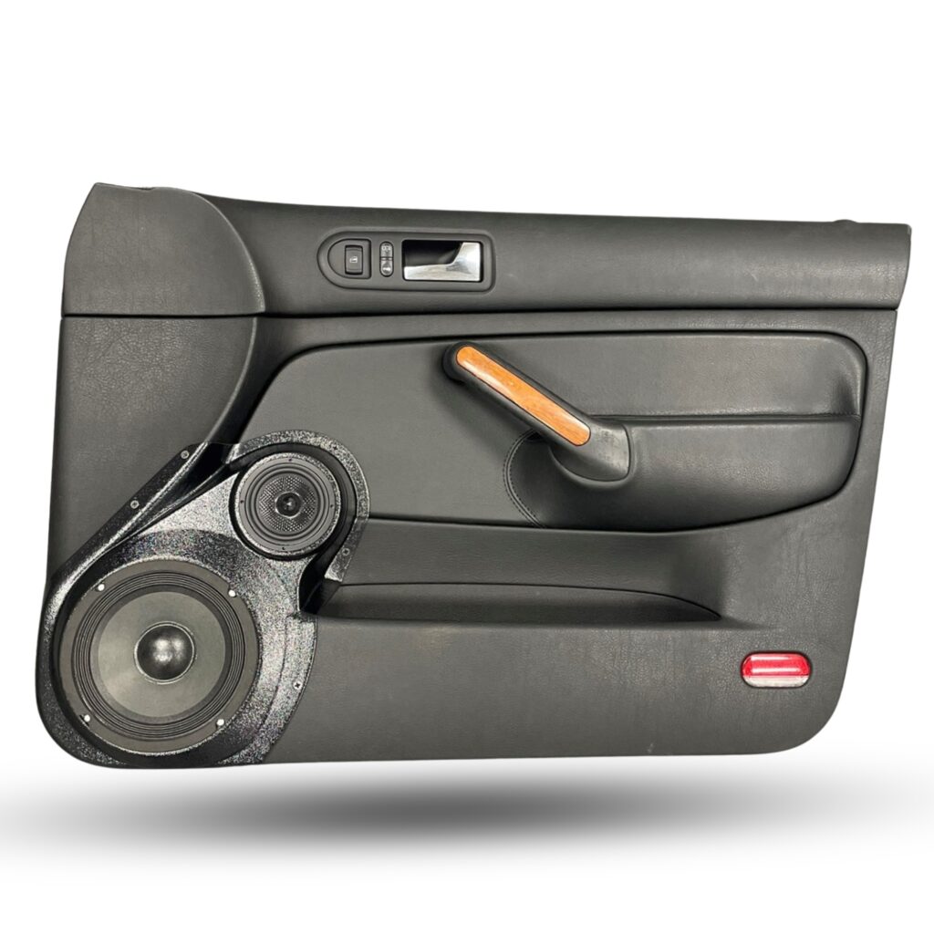 Front Door Custom Speaker Pods for the 1999-2004 Volkswagen Jetta to hold 6.5 in and 3.5 in speakers for car audio installation upgrade